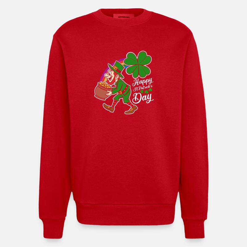Bonne Saint-Patrick - Trèfle - Leprechaun - Sweat bio épais oversize fabriqué en UE - rouge