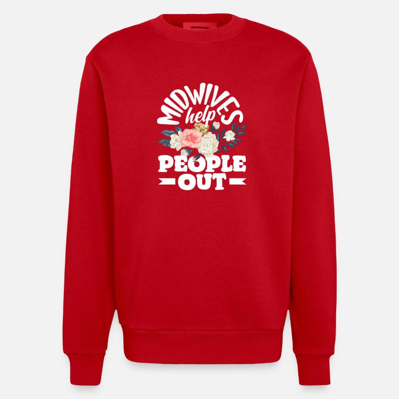 Midwives help people out - Heavyweight Oversized Organic Crew Neck Made in EU - red