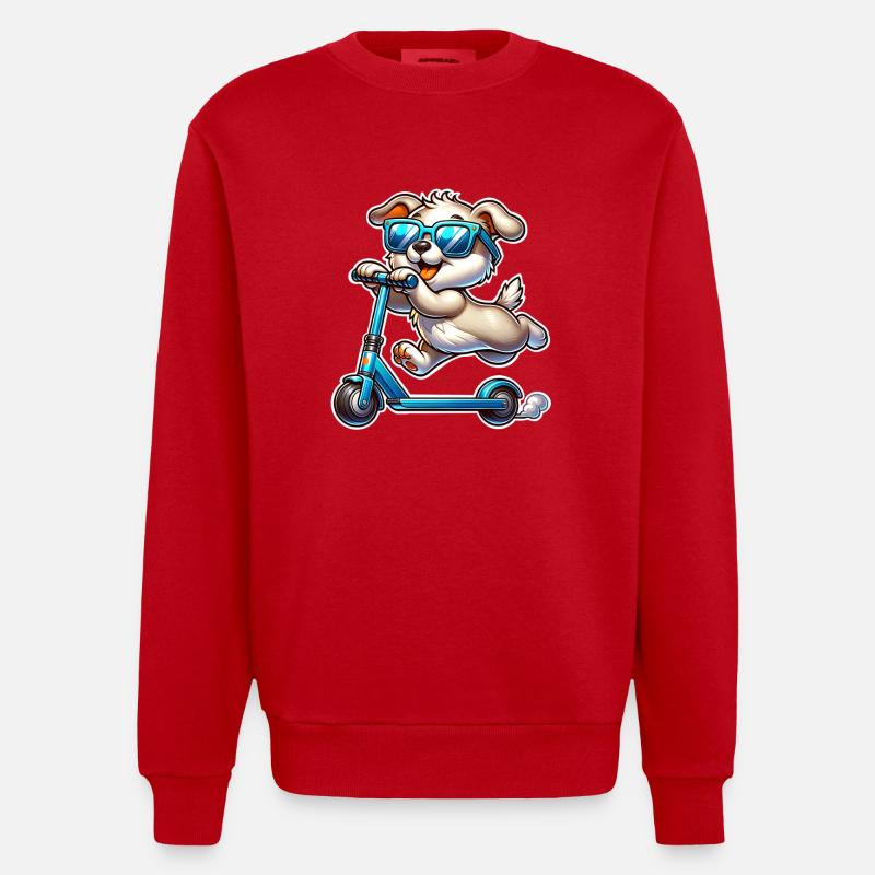 Tretroller E-Scooter E-Roller - Heavyweight Oversized Organic Crew Neck Made in EU - Rot