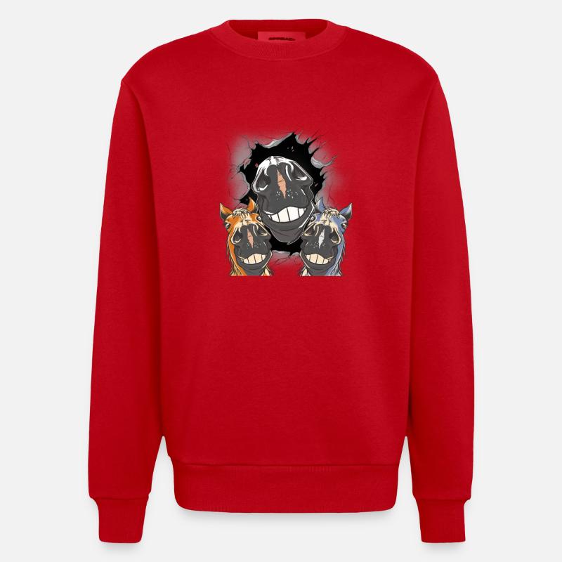 Pferd Pferde Pferdekopf - Heavyweight Oversized Organic Crew Neck Made in EU - Rot