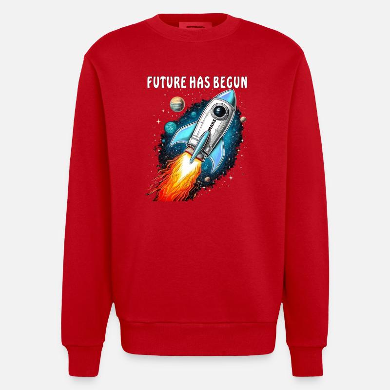 ROCKET MARS FUTURE HAS BEGUN - Heavyweight Oversized Organic Crew Neck Made in EU - red