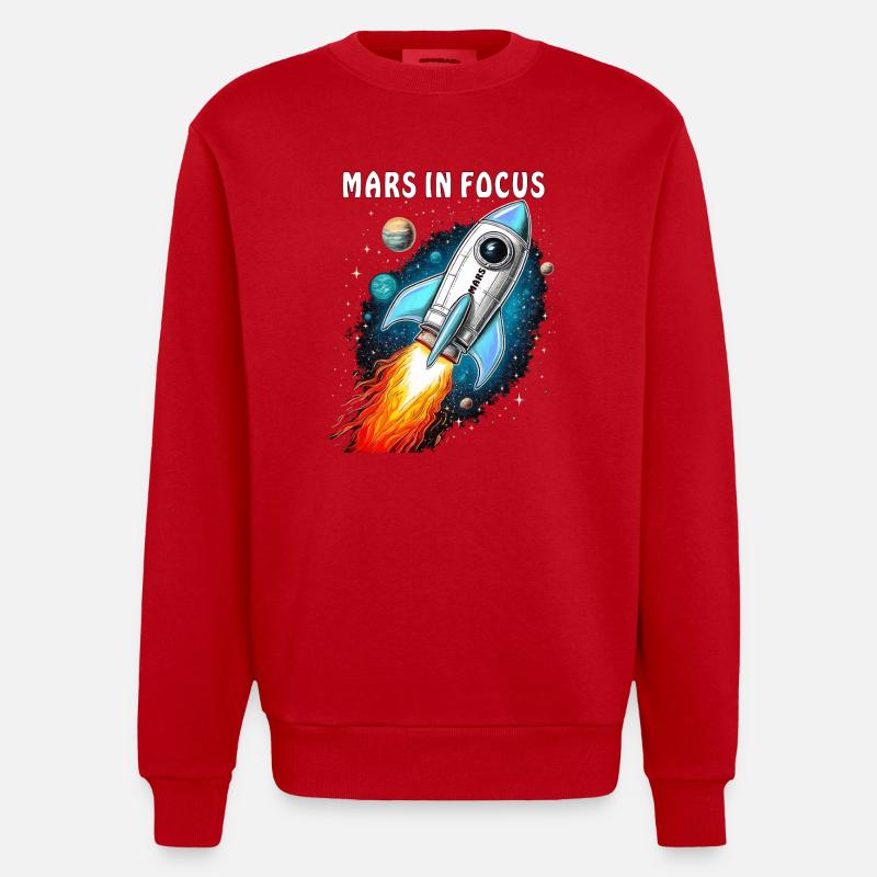 RAKETE MARS IN FOCUS - Heavyweight Oversized Organic Crew Neck Made in EU - Rot