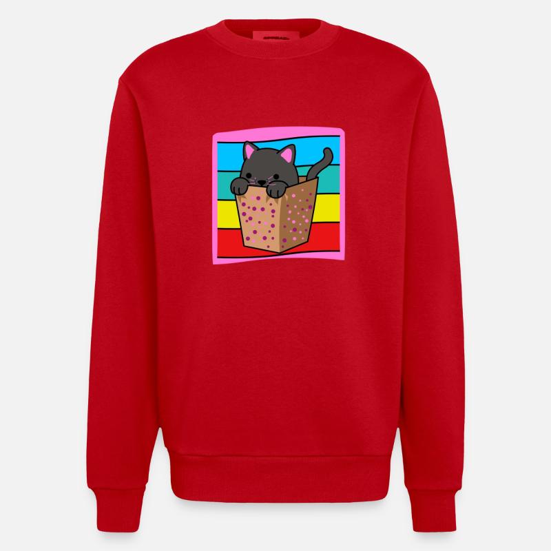 Cat in a box - Heavyweight Oversized Organic Crew Neck Made in EU - red
