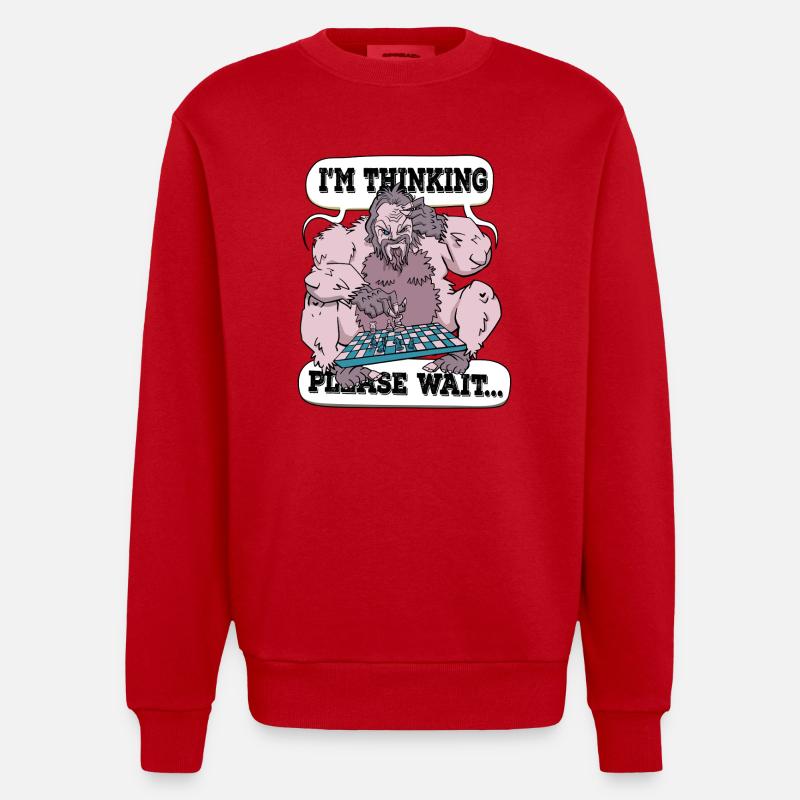 I'm thinking please wait Chess - Heavyweight Oversized Organic Crew Neck Made in EU - red