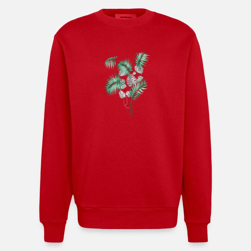 Conception de feuilles tropicales - Sweat bio épais oversize fabriqué en UE - rouge