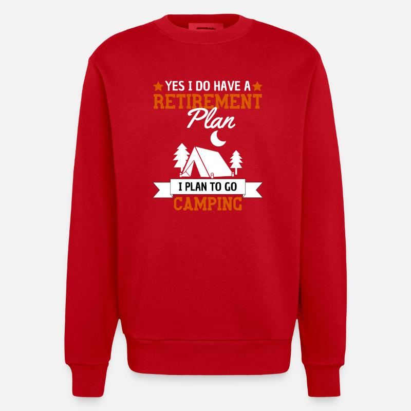 Camping Retirement Plan Pensioners Camping - Heavyweight Oversized Organic Crew Neck Made in EU - red