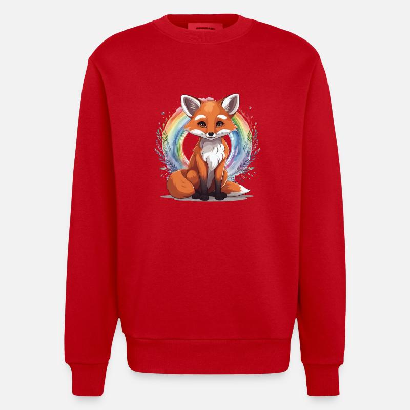 Rainbow Fox Foxes Vixen Child - Heavyweight Oversized Organic Crew Neck Made in EU - red