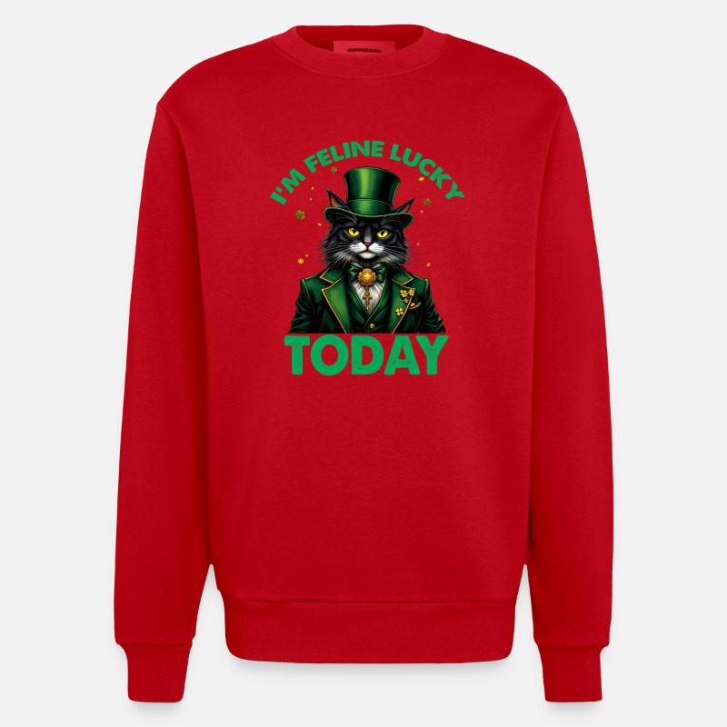 Ich bin feeline Lucky Today - Heavyweight Oversized Organic Crew Neck Made in EU - Rot
