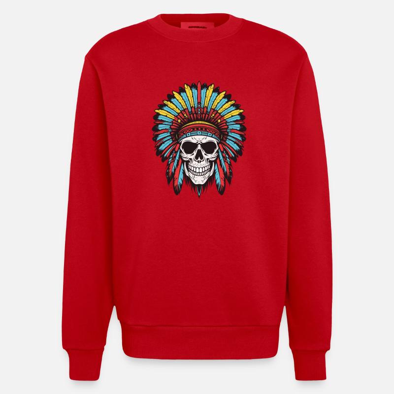 Crâne de chef indien Apache - Sweat bio épais oversize fabriqué en UE - rouge