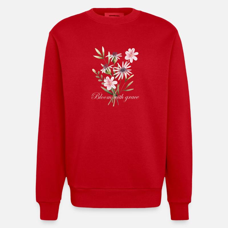 Bloom with Grace Floral - Heavyweight Oversized Organic Crew Neck Made in EU - Rot