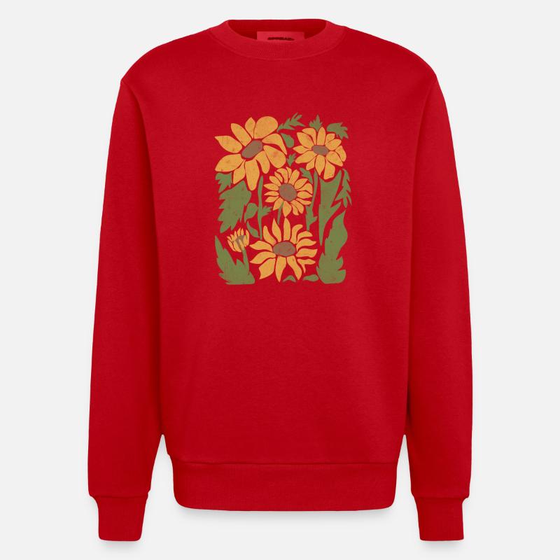 Boho Sonnenblume Wildblumen - Heavyweight Oversized Organic Crew Neck Made in EU - Rot