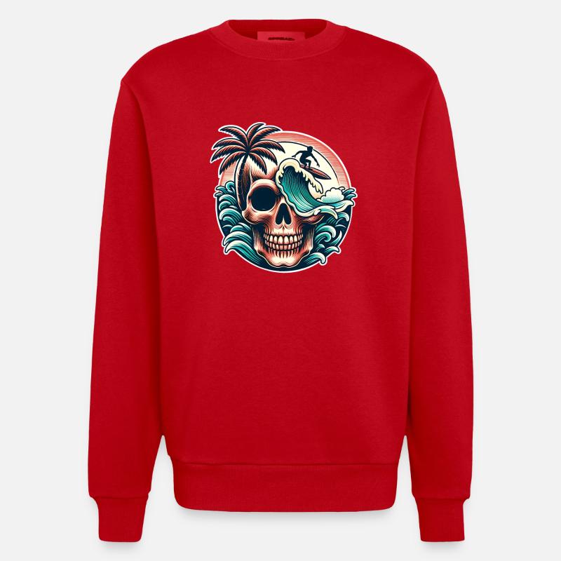 Crâne de surfeur de surf - Sweat bio épais oversize fabriqué en UE - rouge