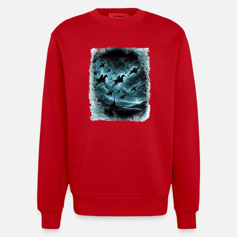 Wilde Jagd durchquert den Himmel - Heavyweight Oversized Organic Crew Neck Made in EU - Rot