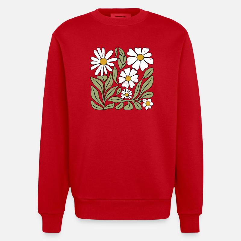 Fleur de marguerite Boho Fleurs - Sweat bio épais oversize fabriqué en UE - rouge
