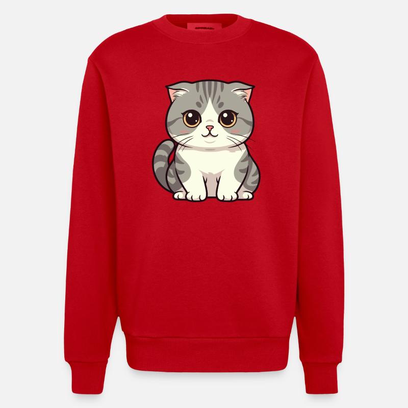 Mignon dessin animé de chat kawaii - Sweat bio épais oversize fabriqué en UE - rouge