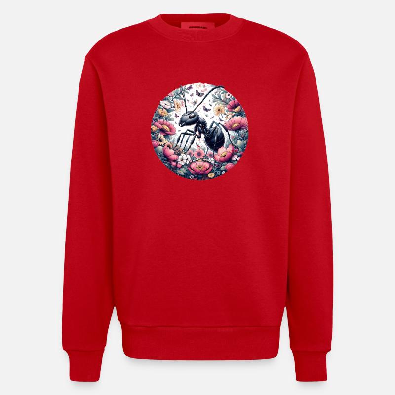 Fleurs de fourmis - Sweat bio épais oversize fabriqué en UE - rouge