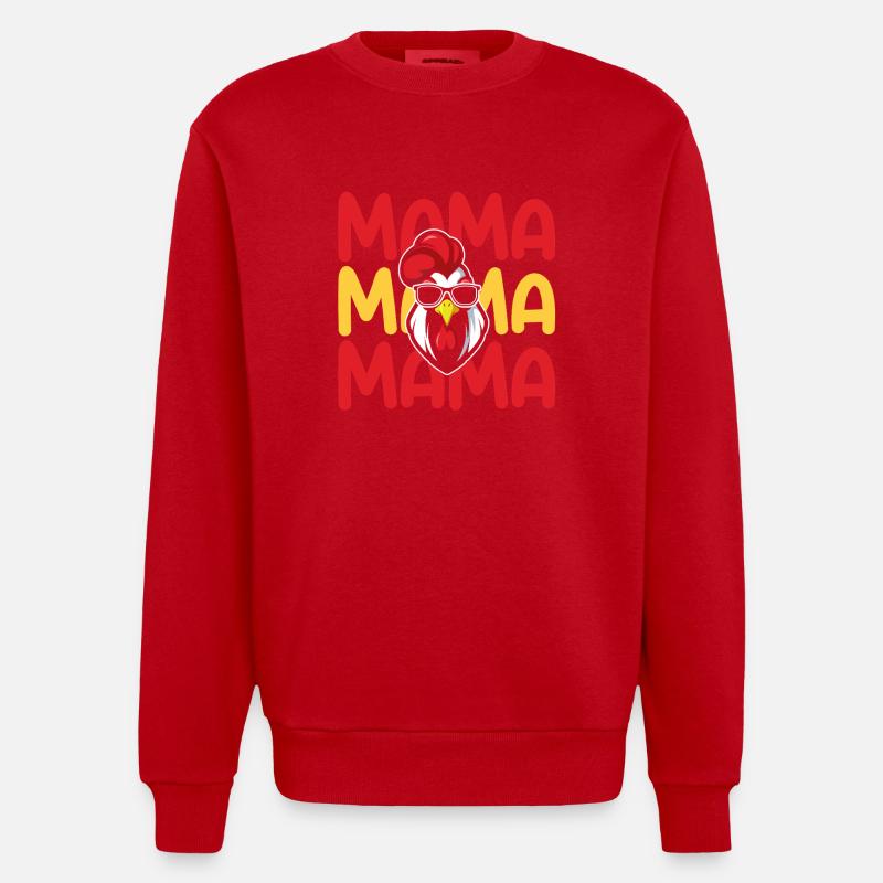 Hahn Mama Mutter Hühner - Heavyweight Oversized Organic Crew Neck Made in EU - Rot