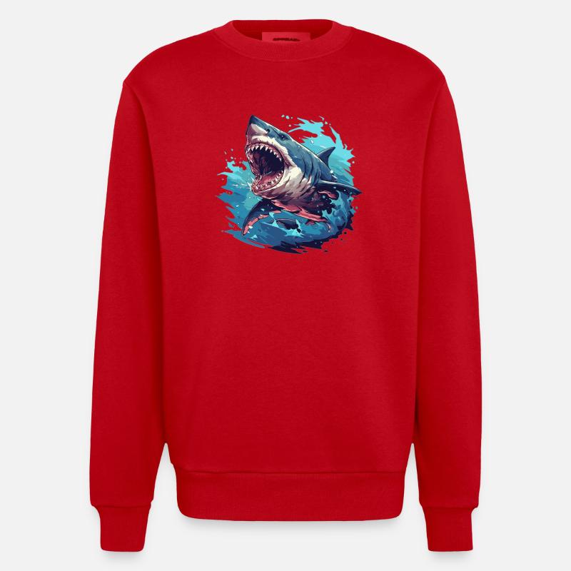 Sharks Shark - Heavyweight Oversized Organic Crew Neck Made in EU - red