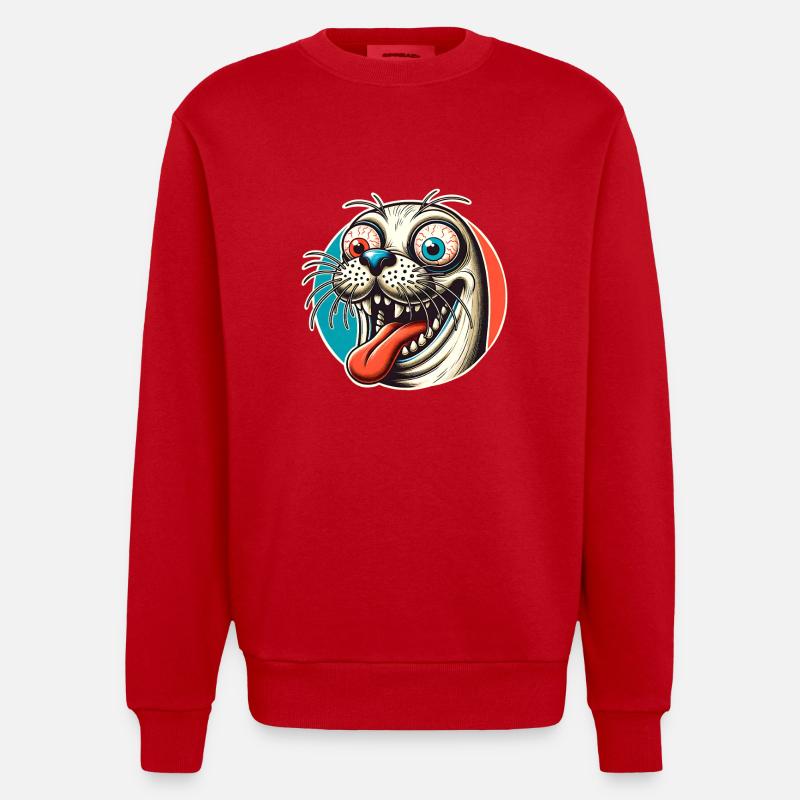 Seehund Robbe - Heavyweight Oversized Organic Crew Neck Made in EU - Rot