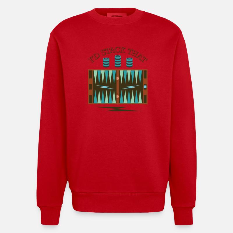 Backgammon Spiel - Heavyweight Oversized Organic Crew Neck Made in EU - Rot