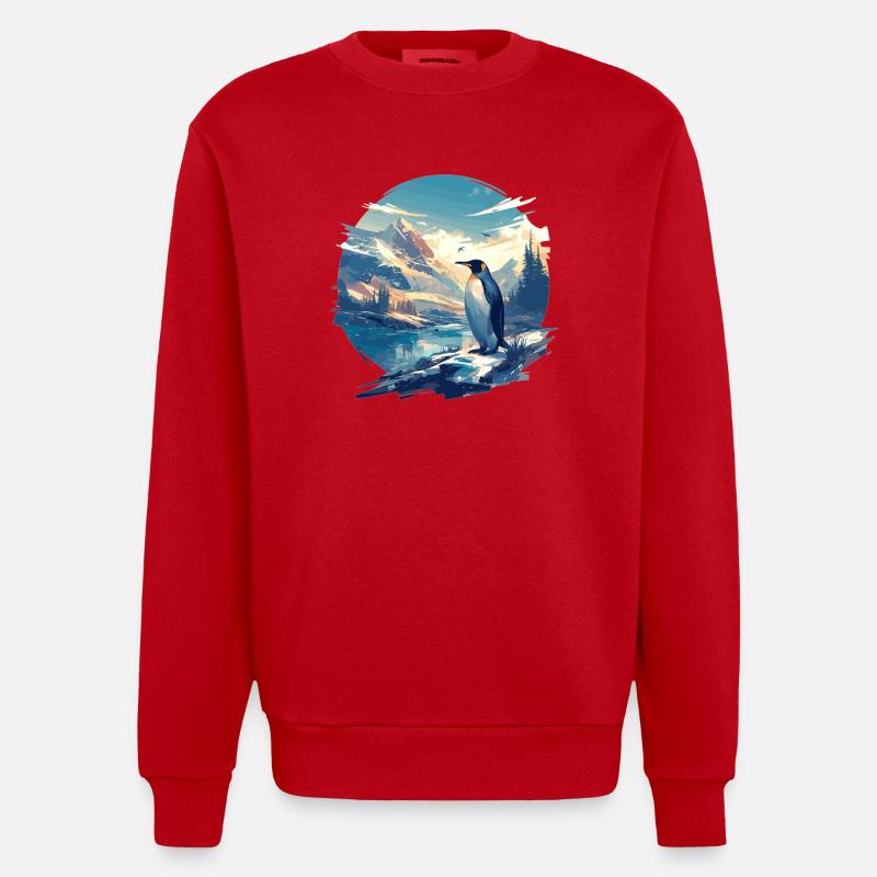 Penguins Penguin - Heavyweight Oversized Organic Crew Neck Made in EU - red