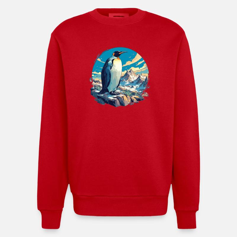 Penguins Penguin - Heavyweight Oversized Organic Crew Neck Made in EU - red