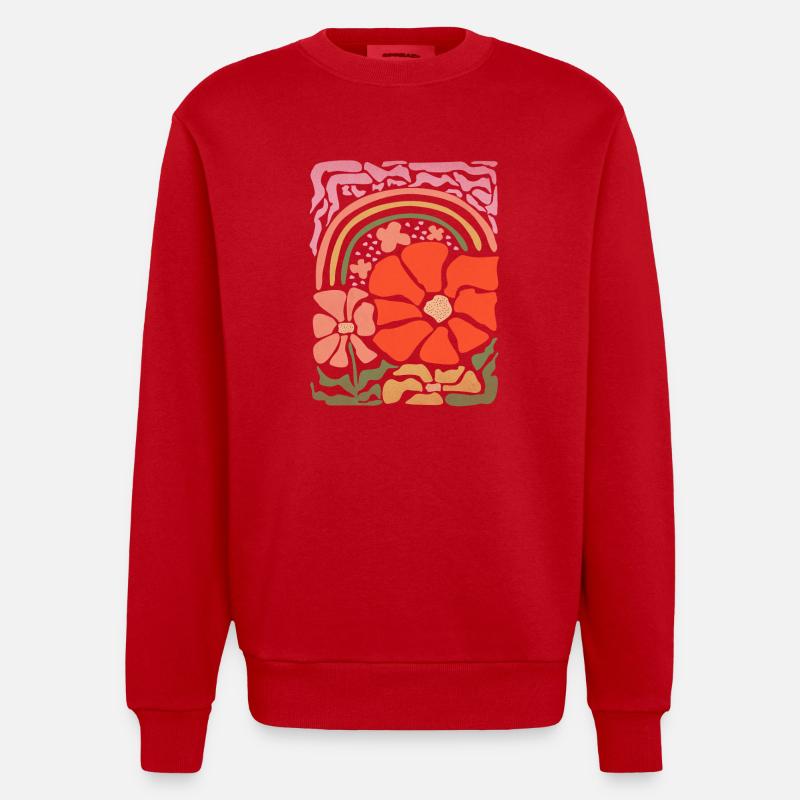 Blumen Regenbogen Statement Retro Stil - Heavyweight Oversized Organic Crew Neck Made in EU - Rot