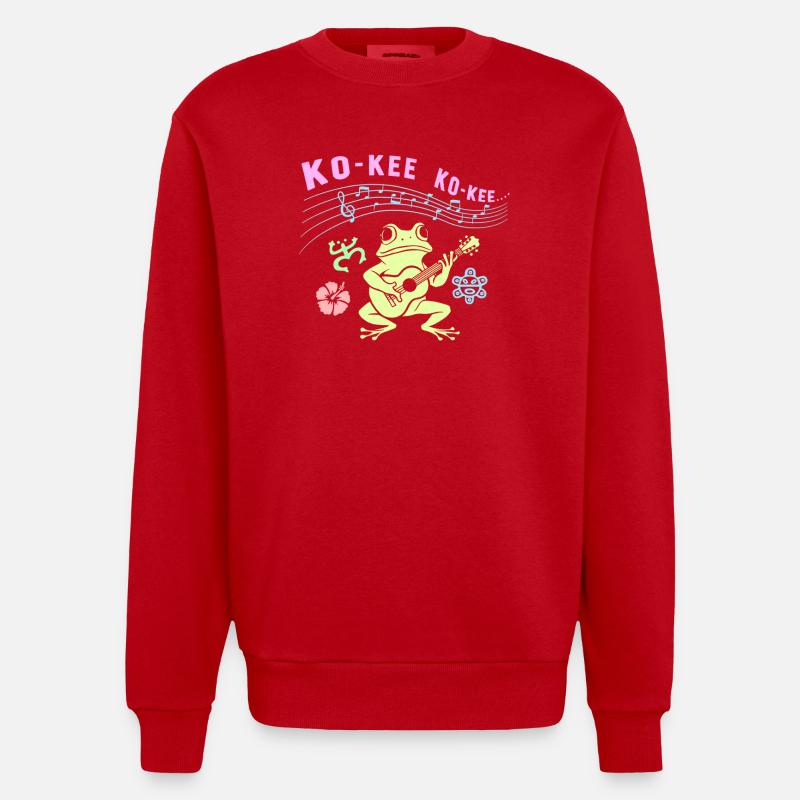 Ko-Kee Frog Playing Guitar Melody - Heavyweight Oversized Organic Crew Neck Made in EU - red