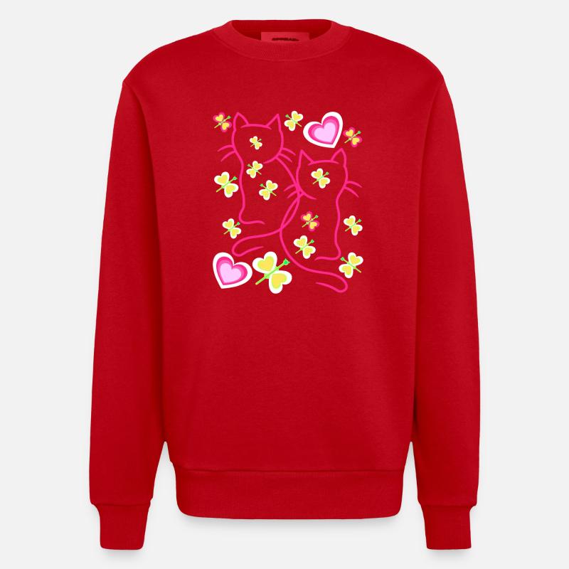 Chat Chats Chaton Valentine - Sweat bio épais oversize fabriqué en UE - rouge