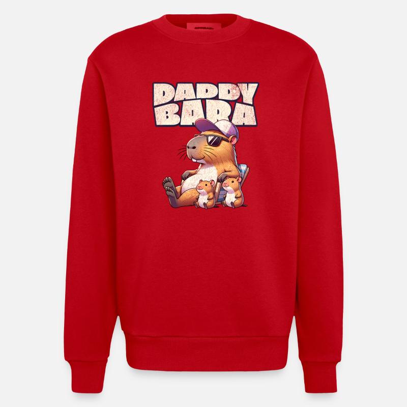 Daddybara Capybara Father Dad - Heavyweight Oversized Organic Crew Neck Made in EU - red