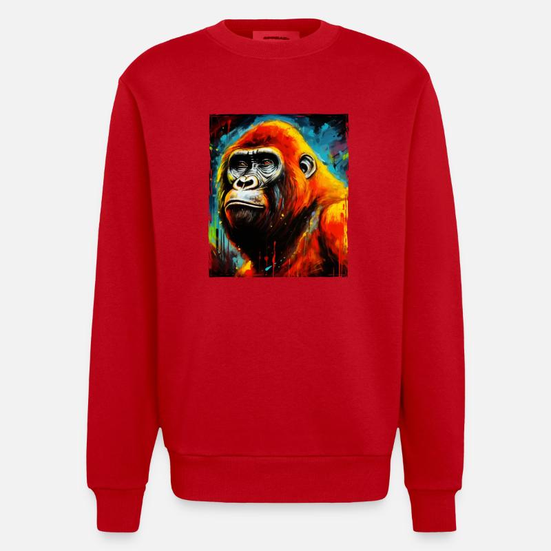 Portrait de gorille - Sweat bio épais oversize fabriqué en UE - rouge