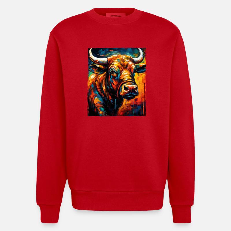 Bulle Porträt Taurus - Heavyweight Oversized Organic Crew Neck Made in EU - Rot