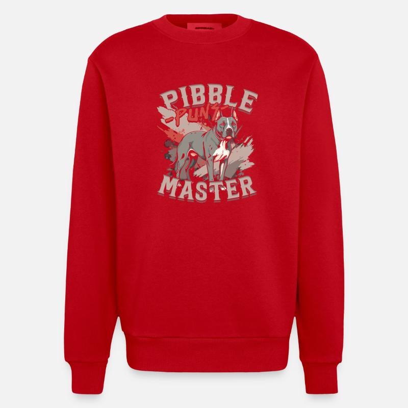 Pitbull Pitbulls Pibble Puns Master - Sweat bio épais oversize fabriqué en UE - rouge