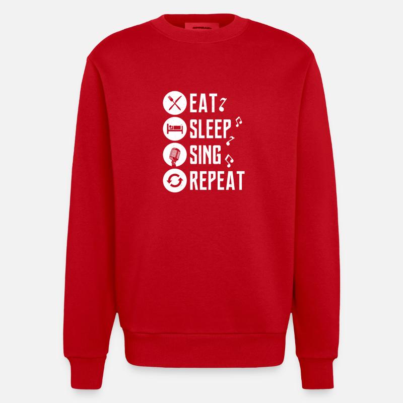 äta, sova, sjunga, upprepa, sjunga, sjunga - Heavyweight Oversized Organic Crew Neck Made in EU - röd
