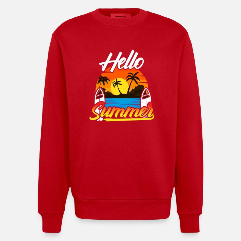 Hello Summer Sunset Design - Heavyweight Oversized Organic Crew Neck Made in EU - Rot