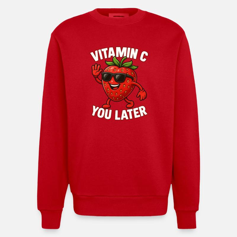 Fraise Vitamine C Fruit Drôle - Sweat bio épais oversize fabriqué en UE - rouge