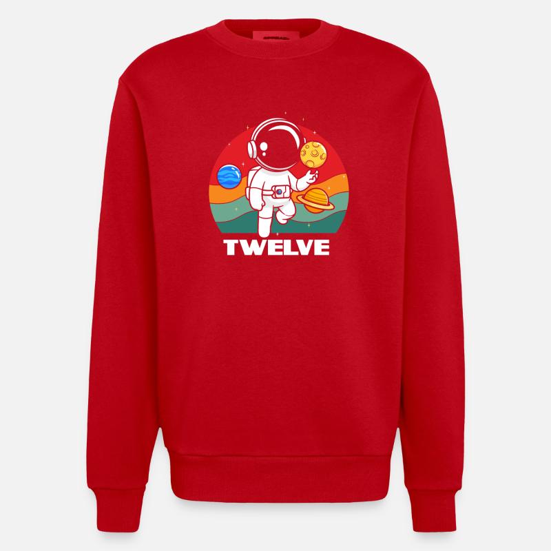 Astronaut Twelve Birthday Adventure - Heavyweight Oversized Organic Crew Neck Made in EU - red