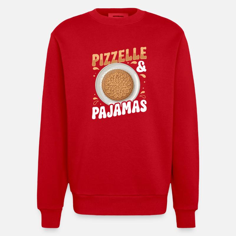 Pizzelle Waffle - Italian Waffles - Heavyweight Oversized Organic Crew Neck Made in EU - red