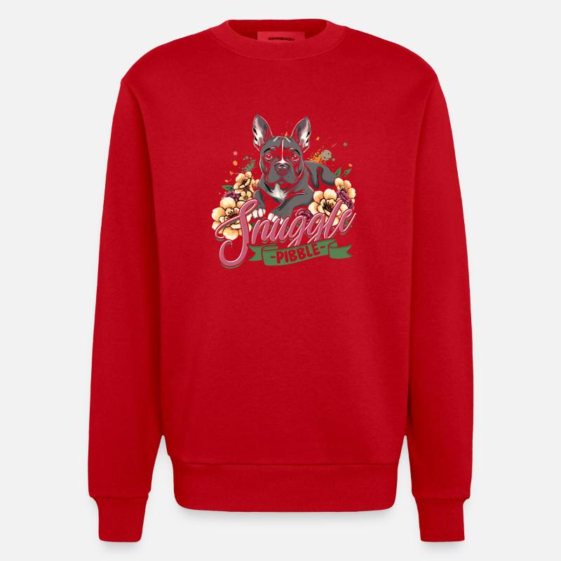 Pitbull Pitbulls Snuggle Pibble - Heavyweight Oversized Organic Crew Neck Made in EU - Rot
