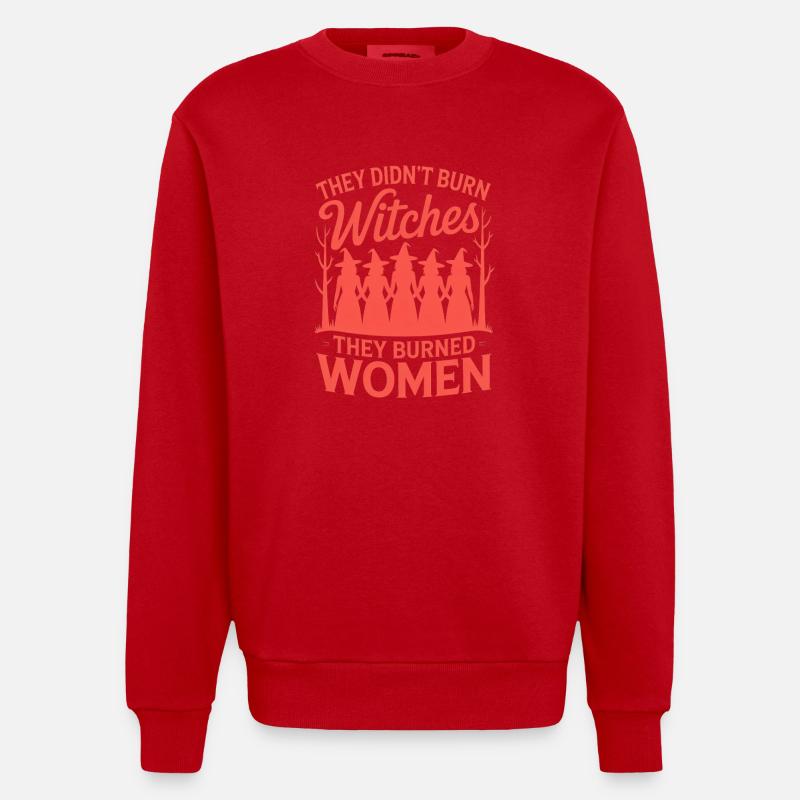 They Didn't Burn Witches Statement - Heavyweight Oversized Organic Crew Neck Made in EU - red