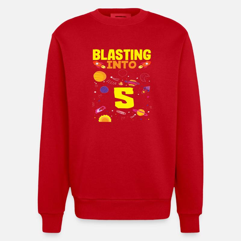 Rocket Adventure Blasting Into 5 - Heavyweight Oversized Organic Crew Neck Made in EU - red