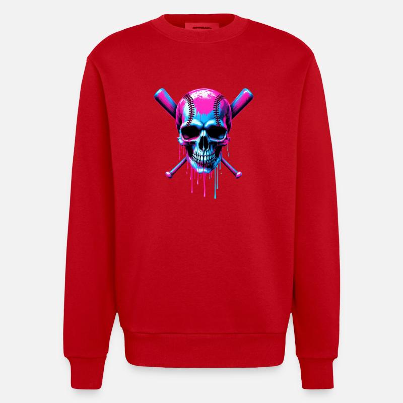 Baseball Skull Batte de Baseball - Sweat bio épais oversize fabriqué en UE - rouge