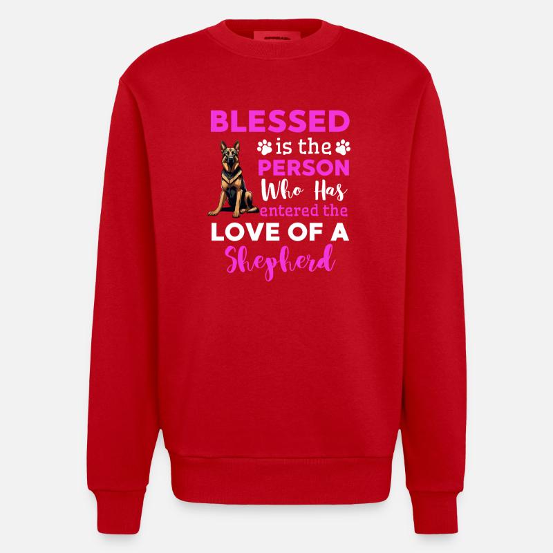 Deutscher Schäferhund Hunde Spruch - Heavyweight Oversized Organic Crew Neck Made in EU - Rot