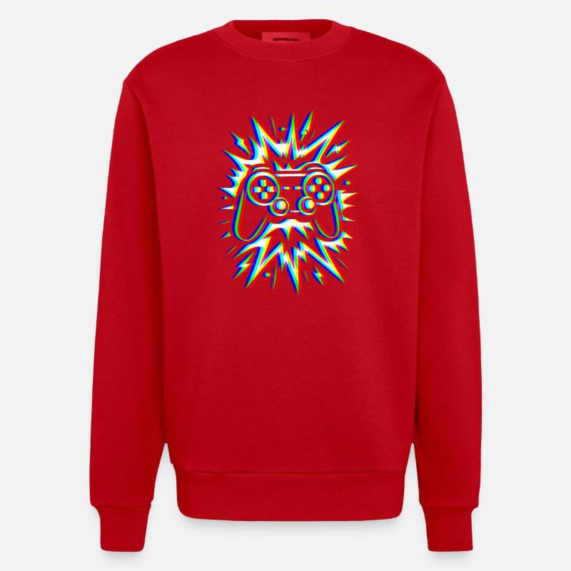 Glitch Controller – Gaming Explosion - Heavyweight Oversized Organic Crew Neck Made in EU - red