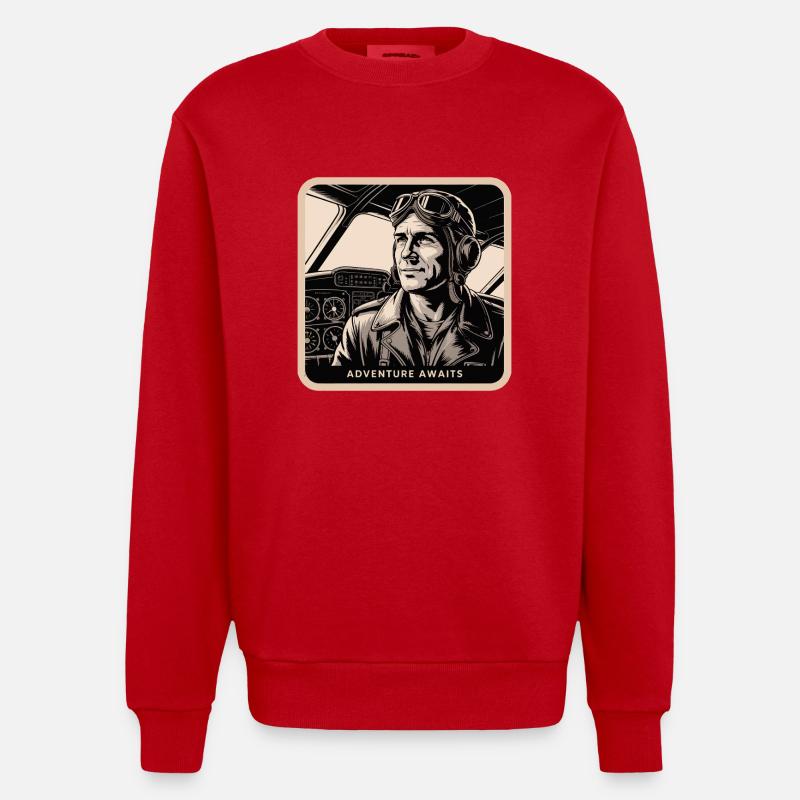 PILOTE, L’AVENTURE VOUS ATTEND - Sweat bio épais oversize fabriqué en UE - rouge