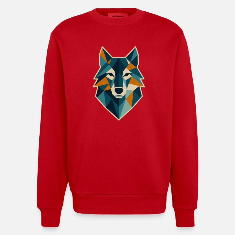 Geometrischer Wolfskopf Polygon Stil - Heavyweight Oversized Organic Crew Neck Made in EU - Rot