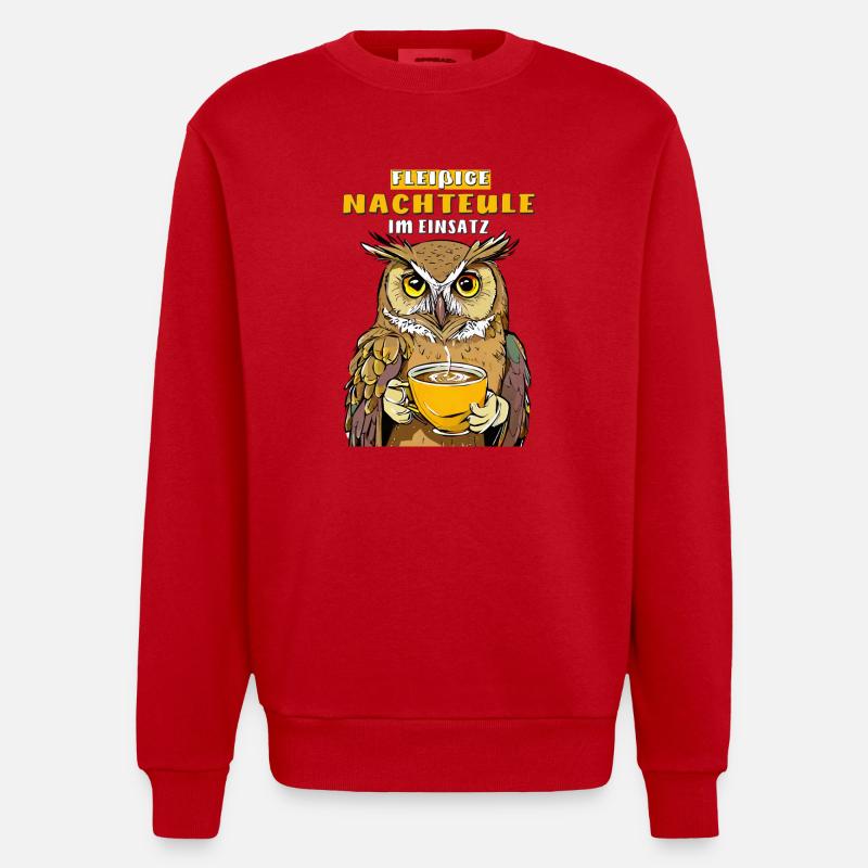 FLEIßIGE NACHTEULE IM EINSATZ - Heavyweight Oversized Organic Crew Neck Made in EU - Rot
