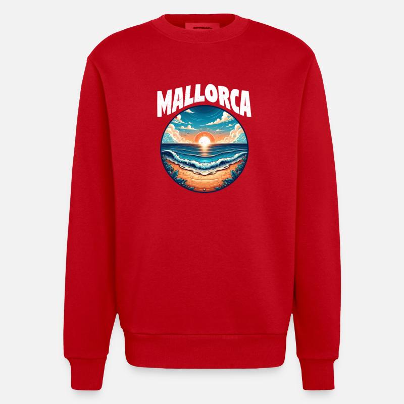Mallorca Beach Sunset - Heavyweight Oversized Organic Crew Neck Made in EU - red