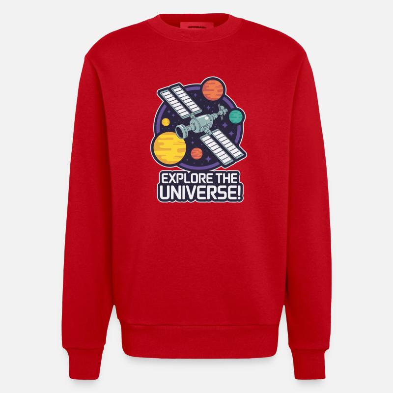 STATION SPATIALE, EXPLOREZ L’UNIVERS - Sweat bio épais oversize fabriqué en UE - rouge