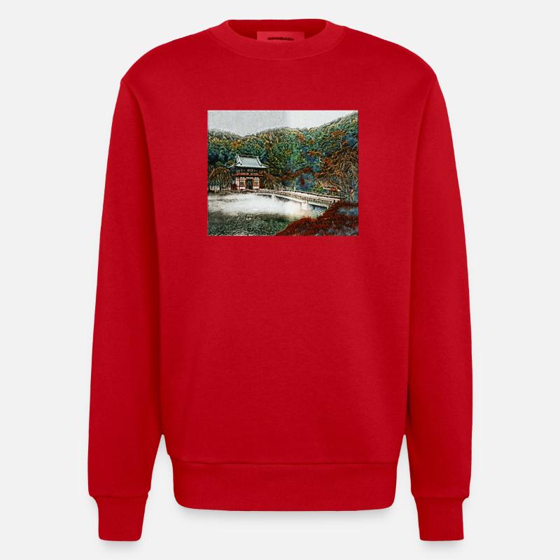 Temple dans la forêt - Sweat bio épais oversize fabriqué en UE - rouge